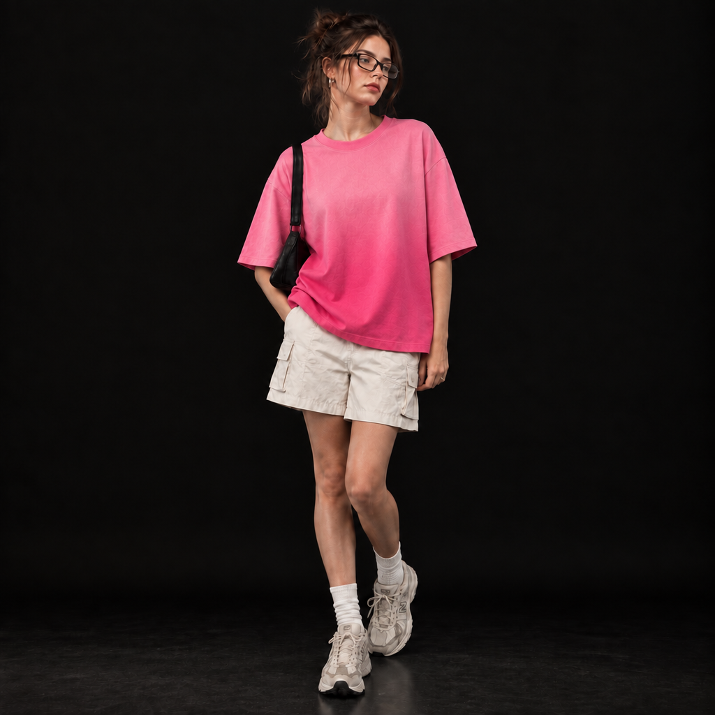 Lily & Butterfly Pink Ombre Wash Boxy Tee